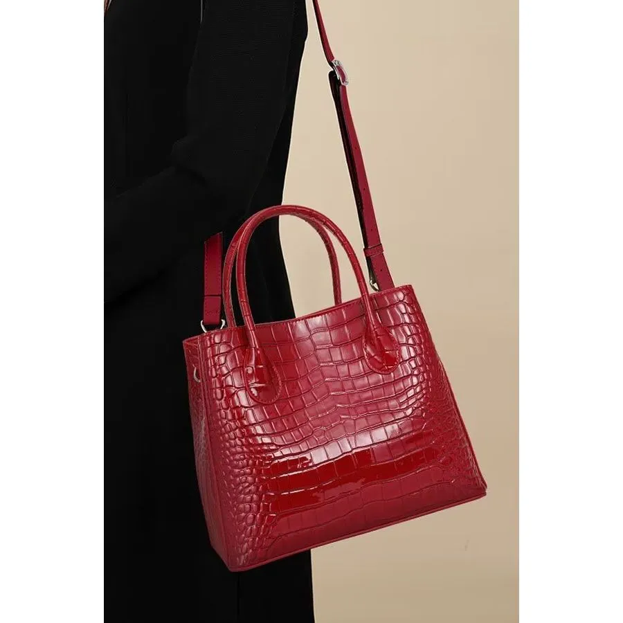 Luxury Alligator Cow Leather Zipper Handbag