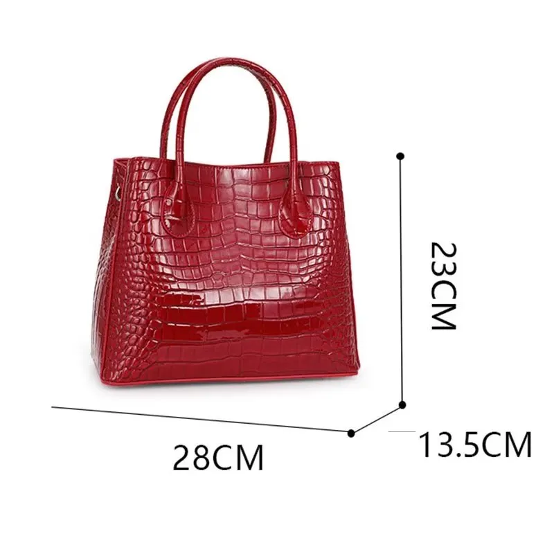 Luxury Alligator Cow Leather Zipper Handbag