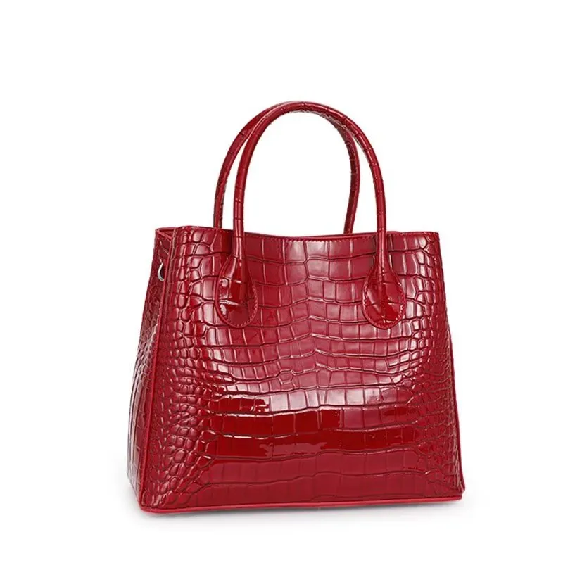 Luxury Alligator Cow Leather Zipper Handbag