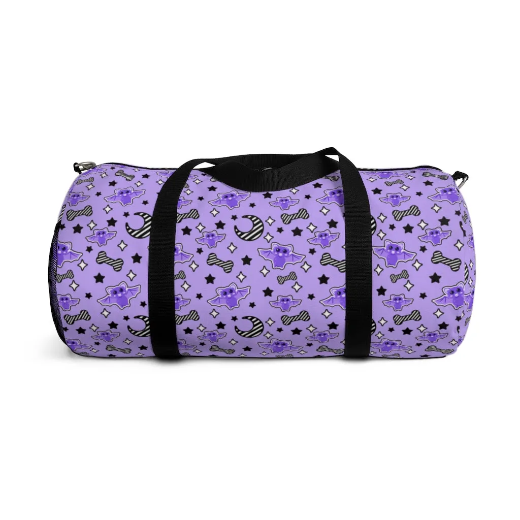 Magical Kawaii Spooky Bats Purple Duffel Bag