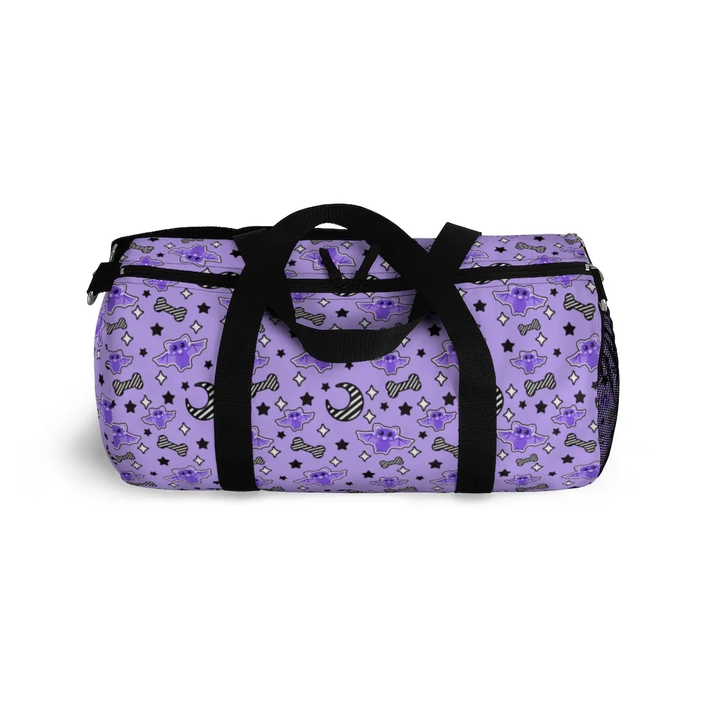 Magical Kawaii Spooky Bats Purple Duffel Bag