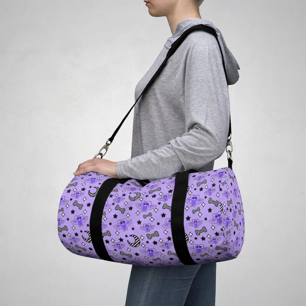 Magical Kawaii Spooky Bats Purple Duffel Bag