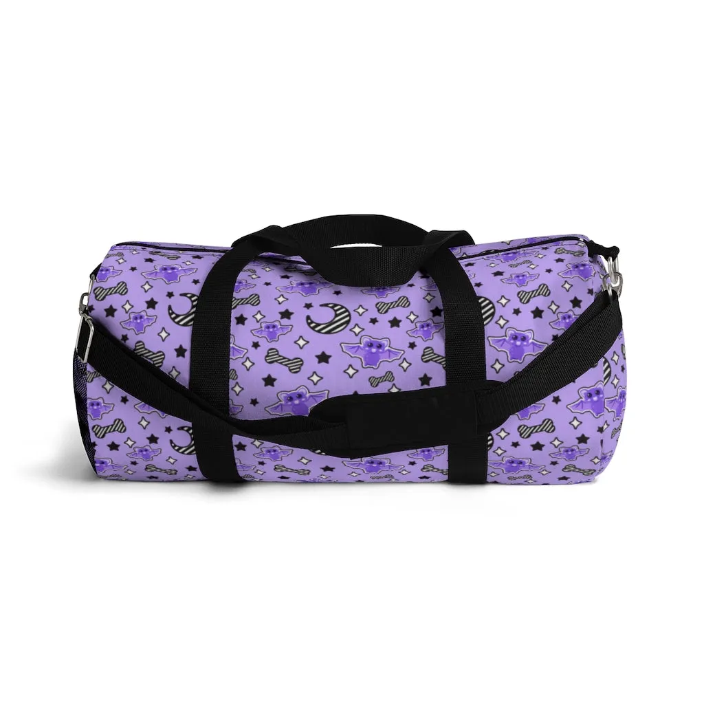 Magical Kawaii Spooky Bats Purple Duffel Bag