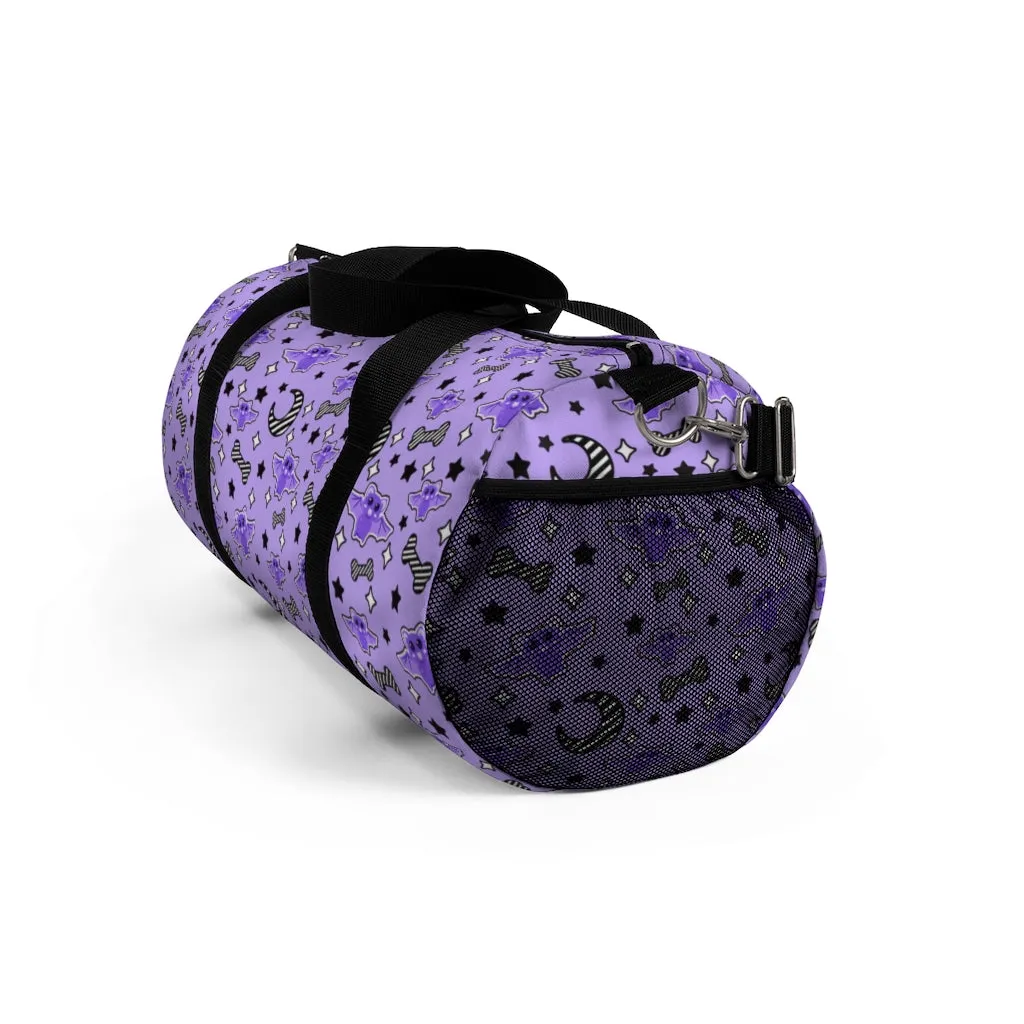 Magical Kawaii Spooky Bats Purple Duffel Bag