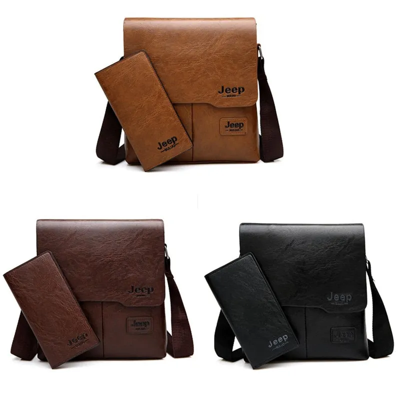 Man's Bag 2PC/Set Men Leather Messenger Shoulder Bags Business Crossbody Casual Bags Famous Brand Male Drop Shipping