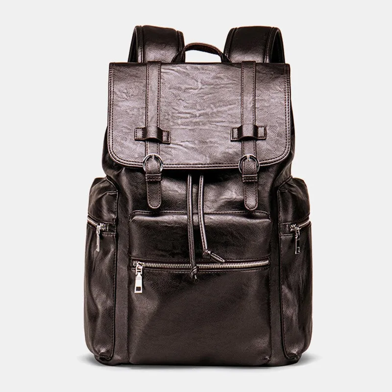 Men Faux Leather Large Capacity Business Casual 14 Inch Laptop Bag Travel School Backpack