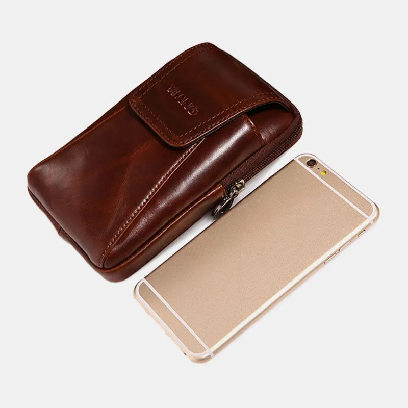 Men Genuine Leather 6 inch Phone Bag Belt Waist For Business