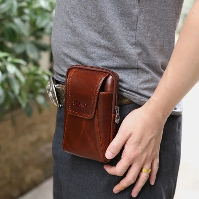 Men Genuine Leather 6 inch Phone Bag Belt Waist For Business