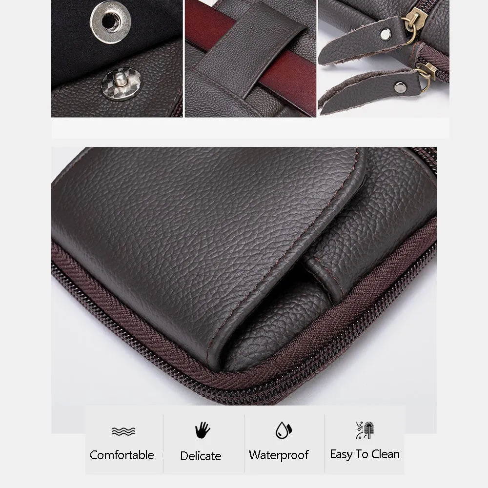 Men Genuine Leather Multifunctional Vintage 6.3 Inch Phone Bag Card Case Cowhide Waist