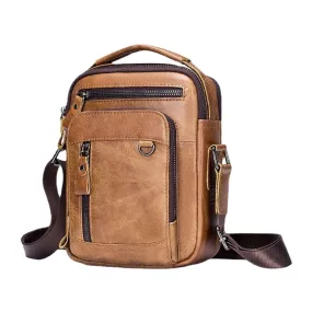 Men Multi-pocket Genuine Leather Crossbody Bags Back Anti-theft Pocket Design Wear-resistant Large Capacity Messenger Bag Handbag