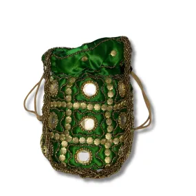 Mirrored Fabric Pouch Bag - Green