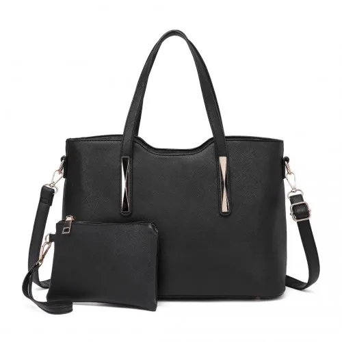 Miss Lulu Women's Black PU Leather Handbag & Purse Set - Elegant, Spacious & Versatile