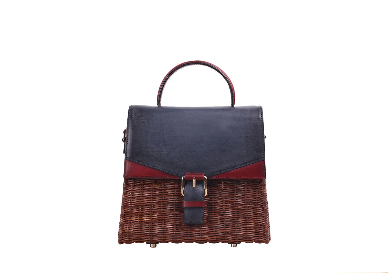 NEW LENA WICKER HAND BAG (Navy/Ruby)