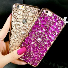 New Luxury 3D Electroplating Flowers Rhinestone Bling Soft TPU Phone Cases Cover For iPhone 7 7Plus 5 5G 5S SE 6 6G 6S 4.7 6Plus