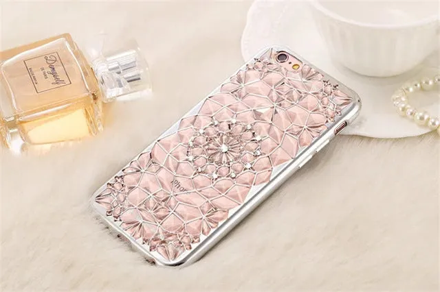 New Luxury 3D Electroplating Flowers Rhinestone Bling Soft TPU Phone Cases Cover For iPhone 7 7Plus 5 5G 5S SE 6 6G 6S 4.7 6Plus