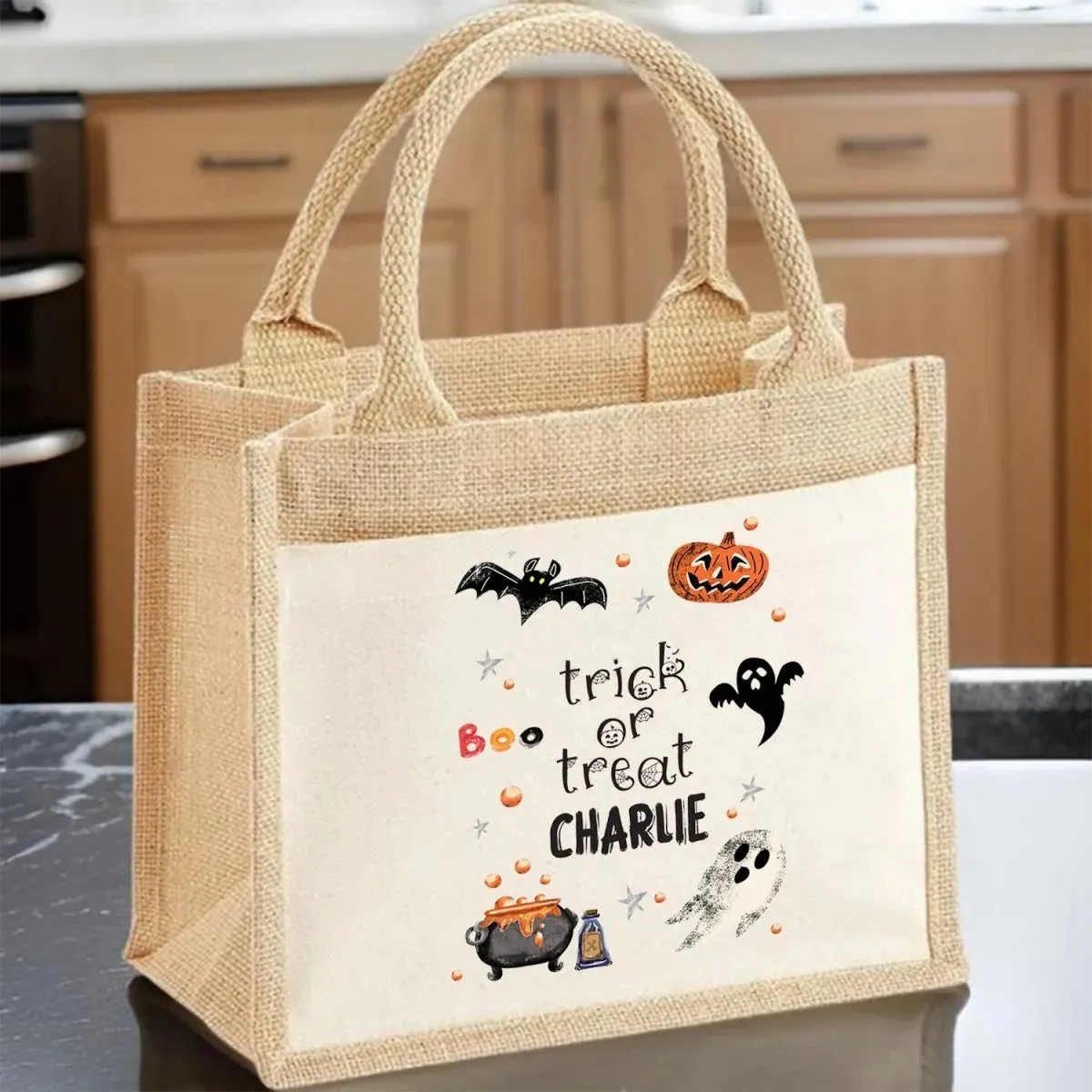 Personalised Halloween Candy Tote - Kids Trick or Treat Bag - Autumn Gift