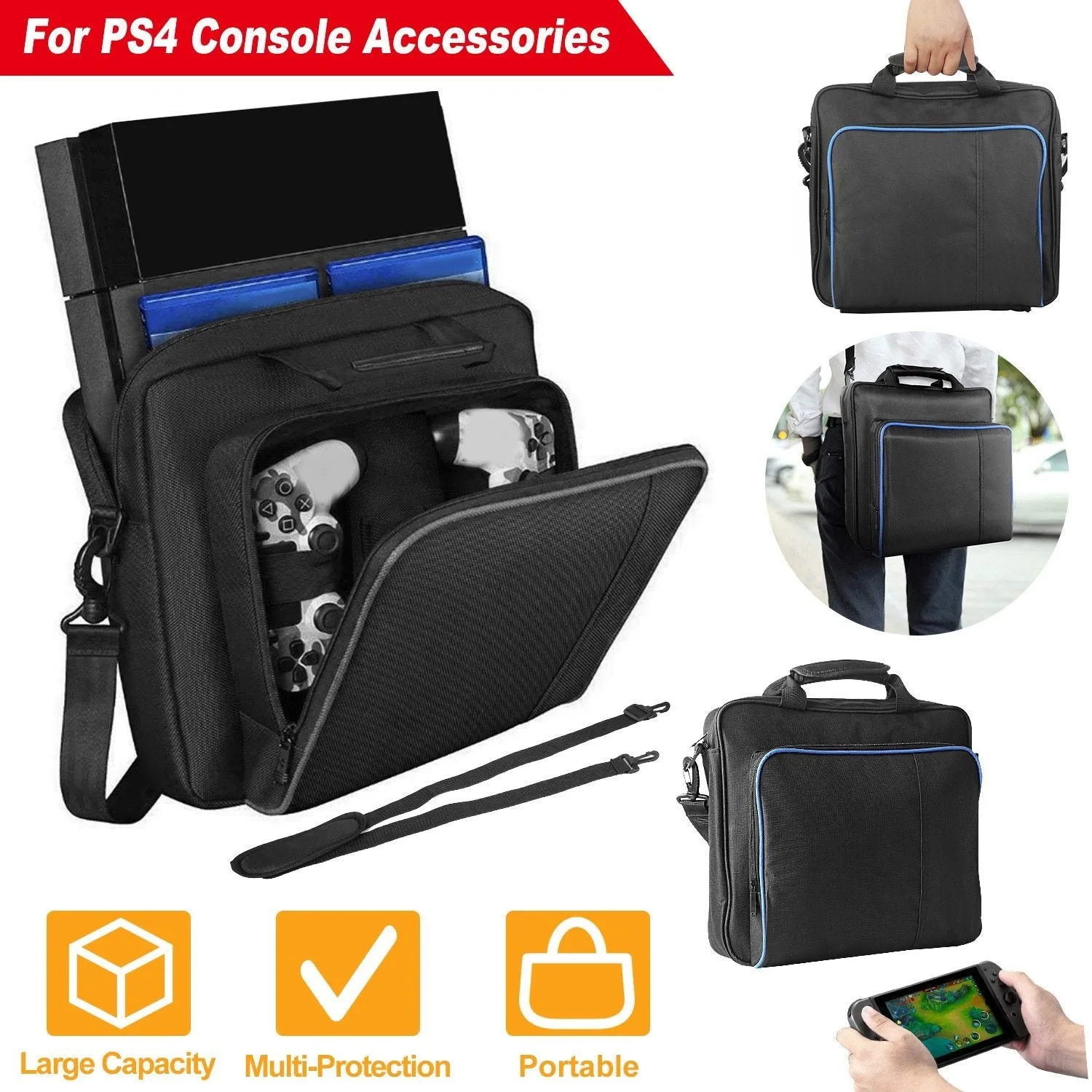 PS4 Console Accessories Handbag with Shoulder Strap