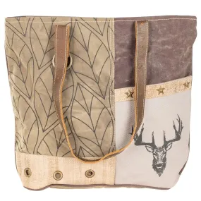 Repurposed Canvas Tote - Antlers   Leaves