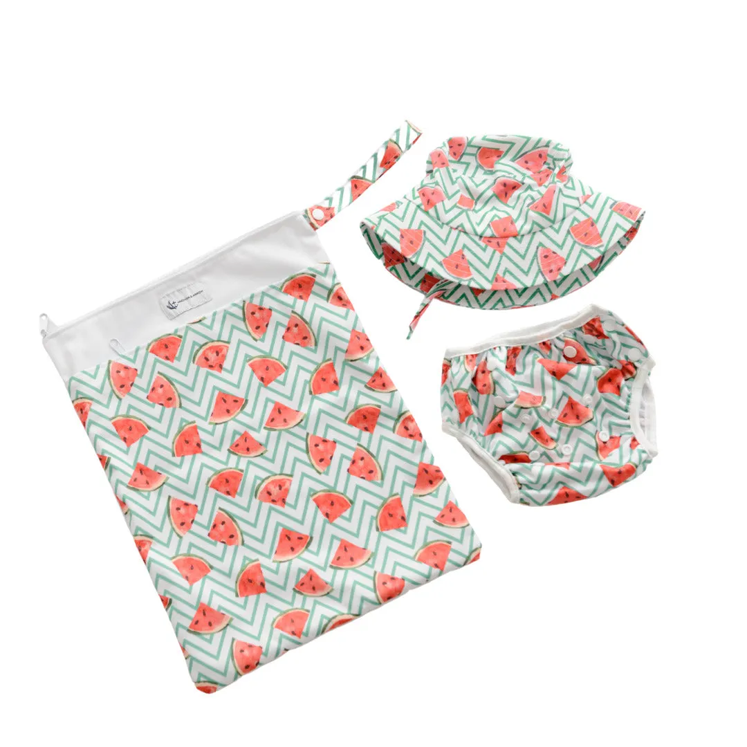 Reusable Swim Nappy & Hat Set - Watermelon