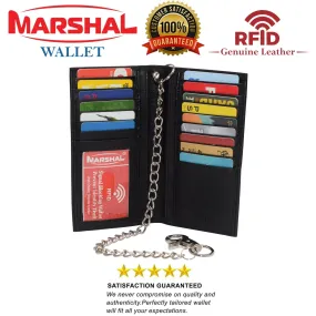 RFID Blocking Chain Wallets for Men Biker Long Bifold Genuine Leather Wallet with Chain