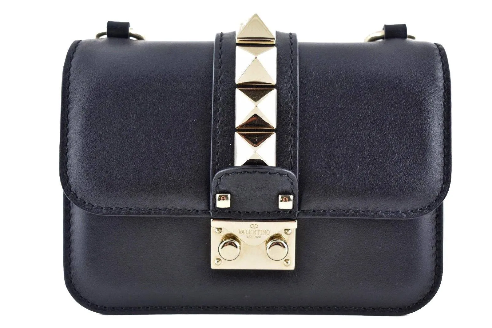 Rockstud Mini Glam Lock Flap Black Gold Shoulder Bag