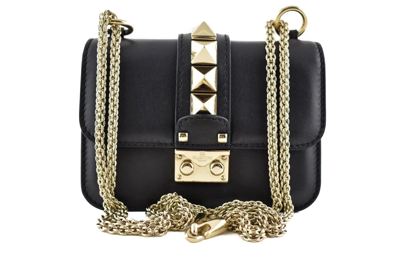 Rockstud Mini Glam Lock Flap Black Gold Shoulder Bag