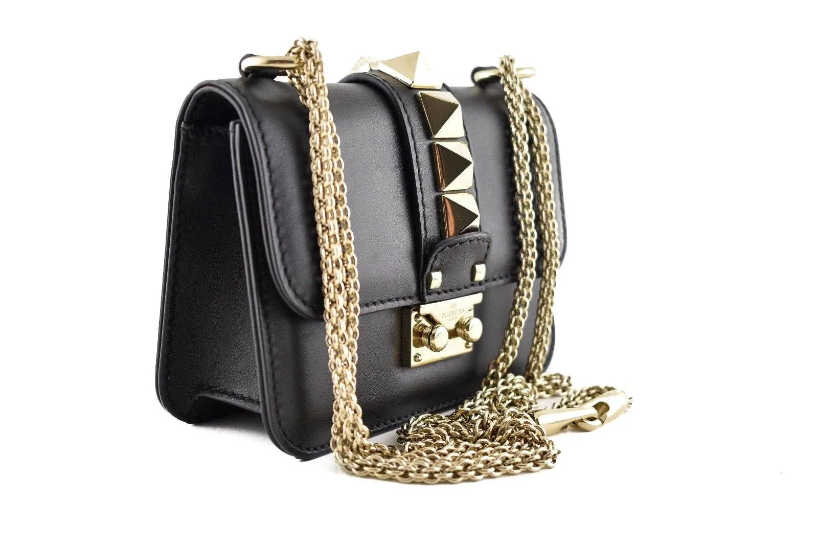 Rockstud Mini Glam Lock Flap Black Gold Shoulder Bag