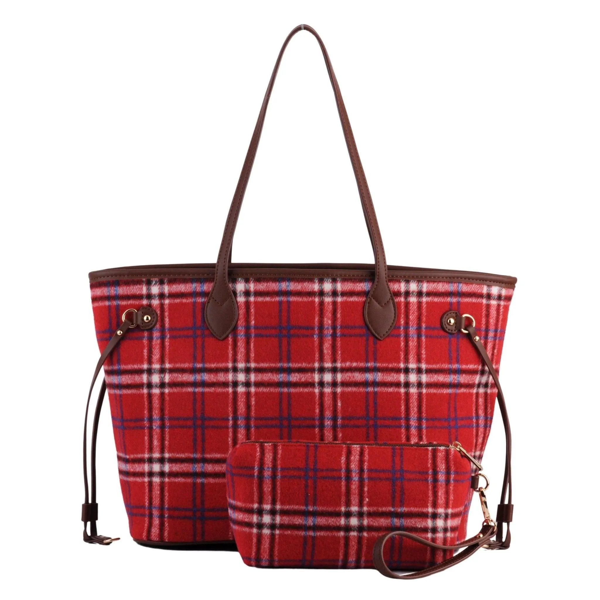 Royal Stewart Plaid Large Tote With Matching Pouch