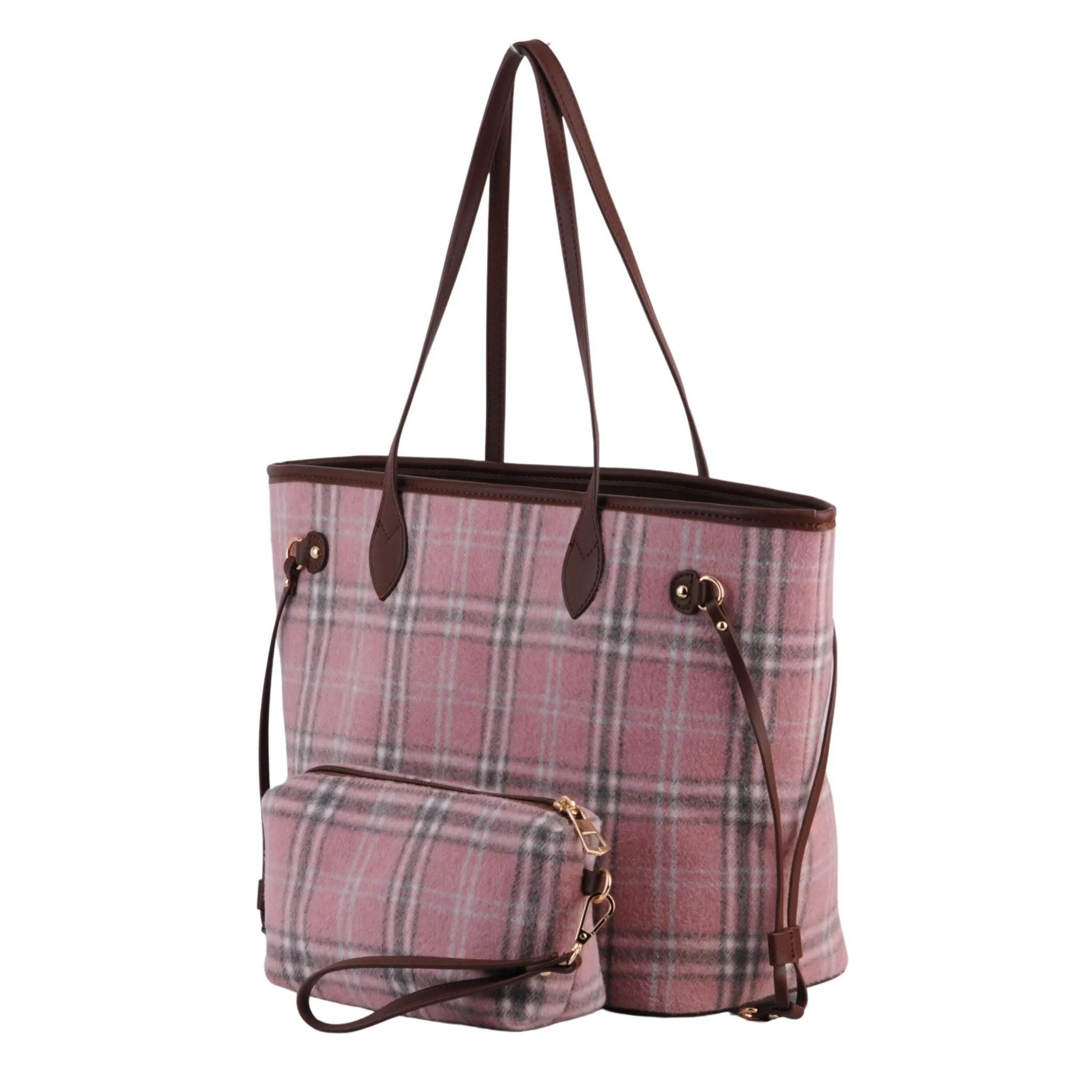 Royal Stewart Plaid Large Tote With Matching Pouch