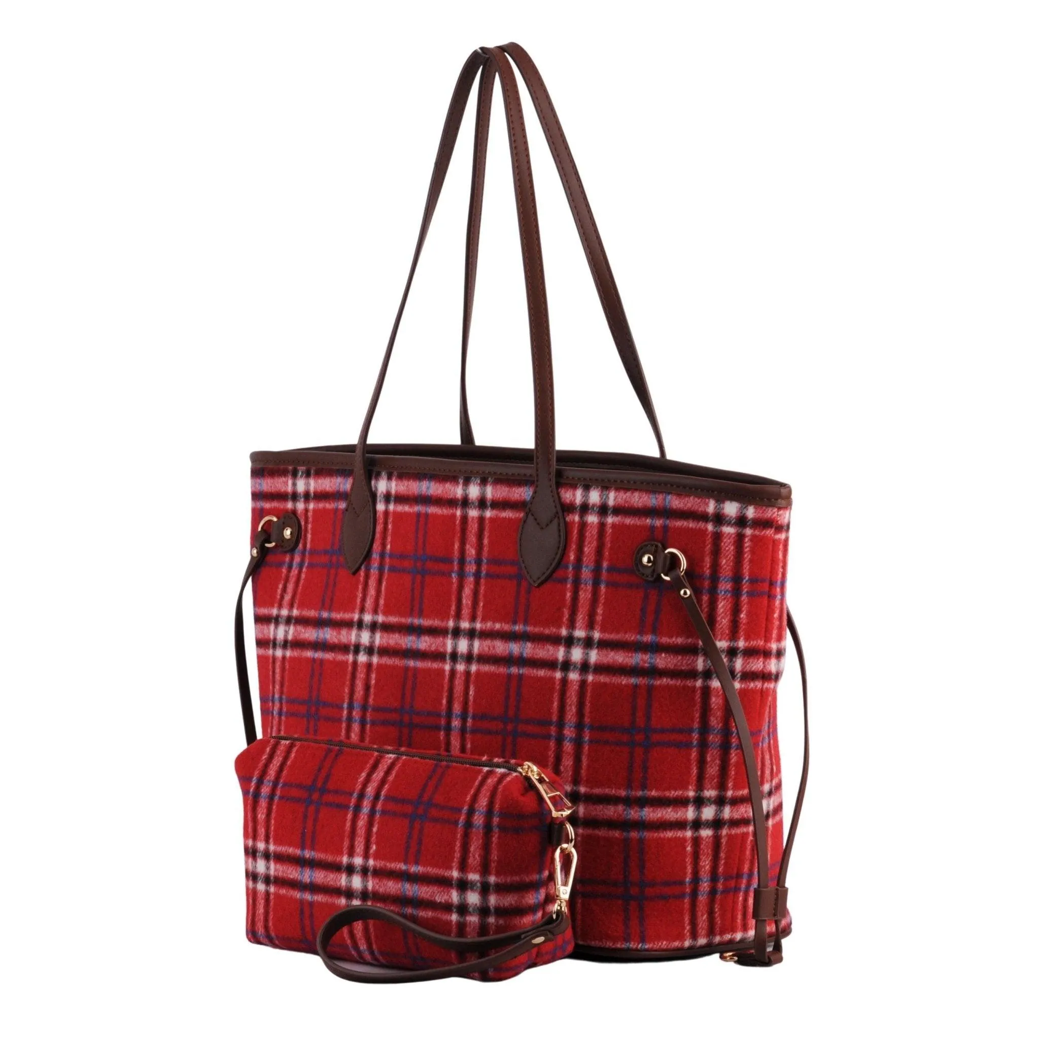 Royal Stewart Plaid Large Tote With Matching Pouch