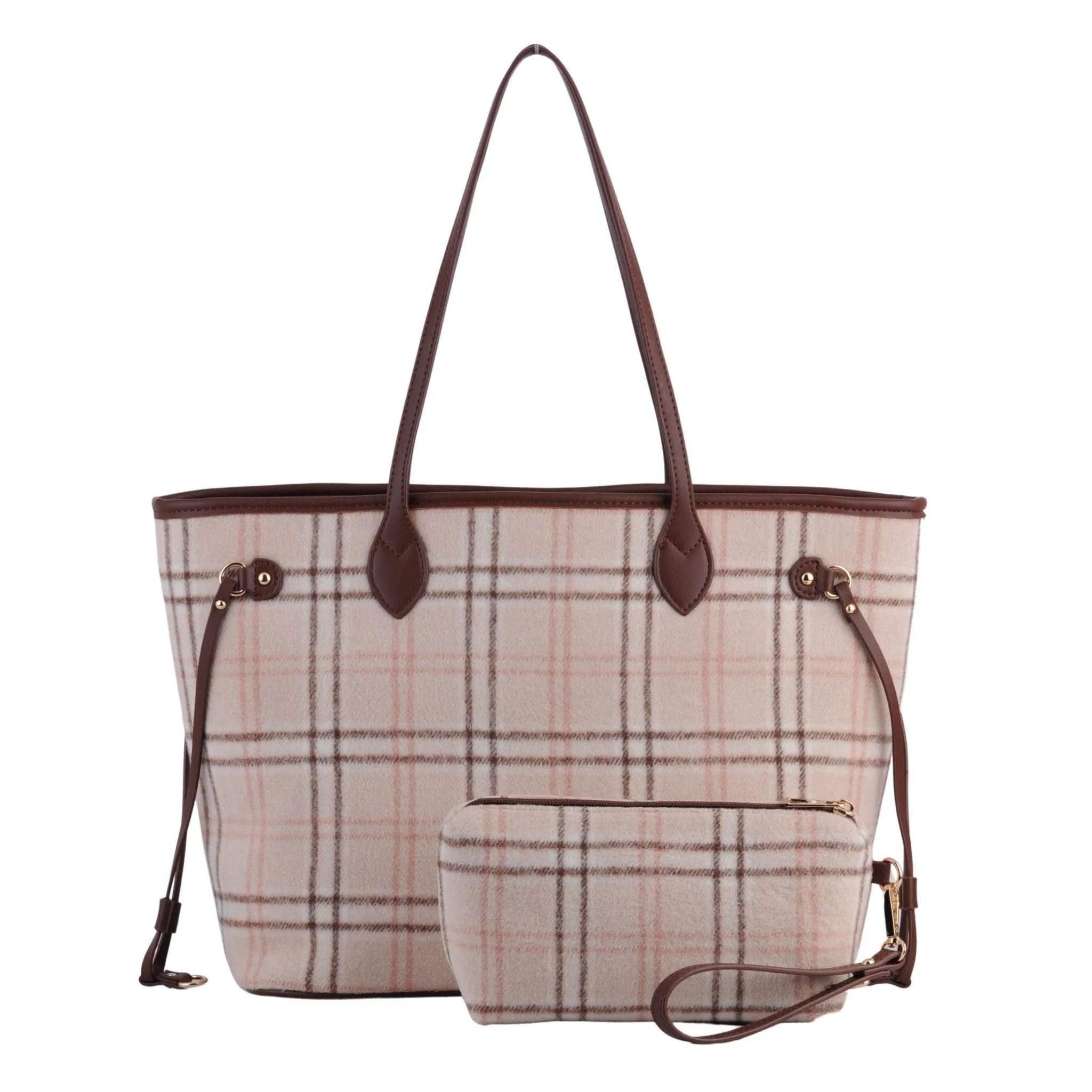 Royal Stewart Plaid Large Tote With Matching Pouch