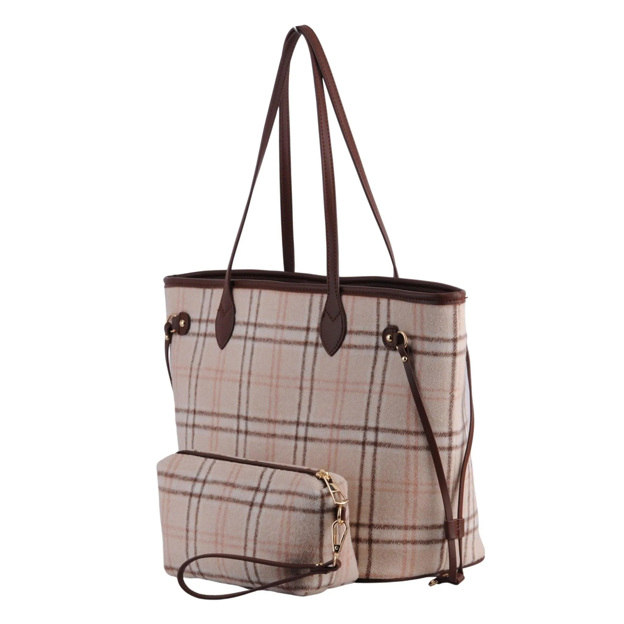 Royal Stewart Plaid Large Tote With Matching Pouch