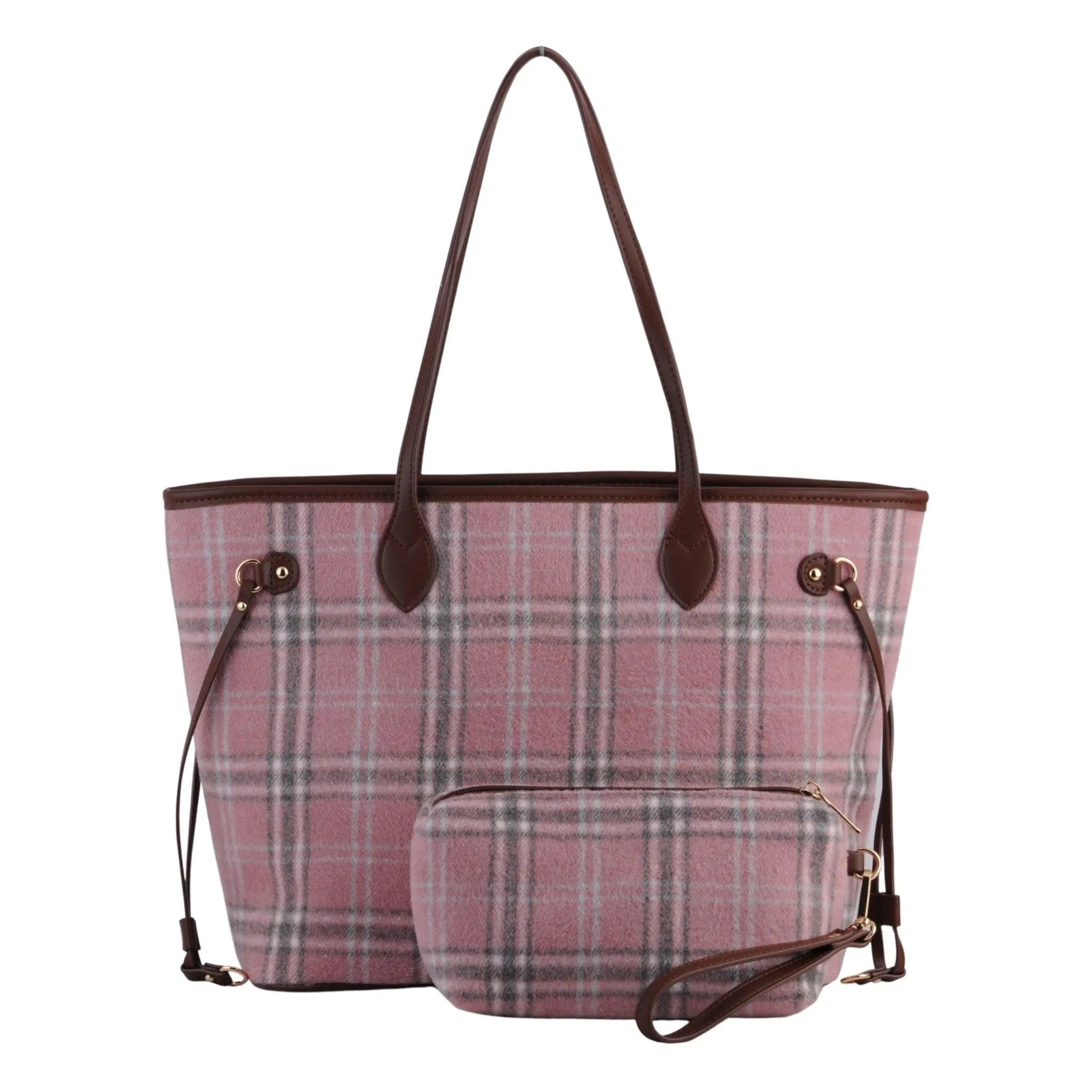 Royal Stewart Plaid Large Tote With Matching Pouch