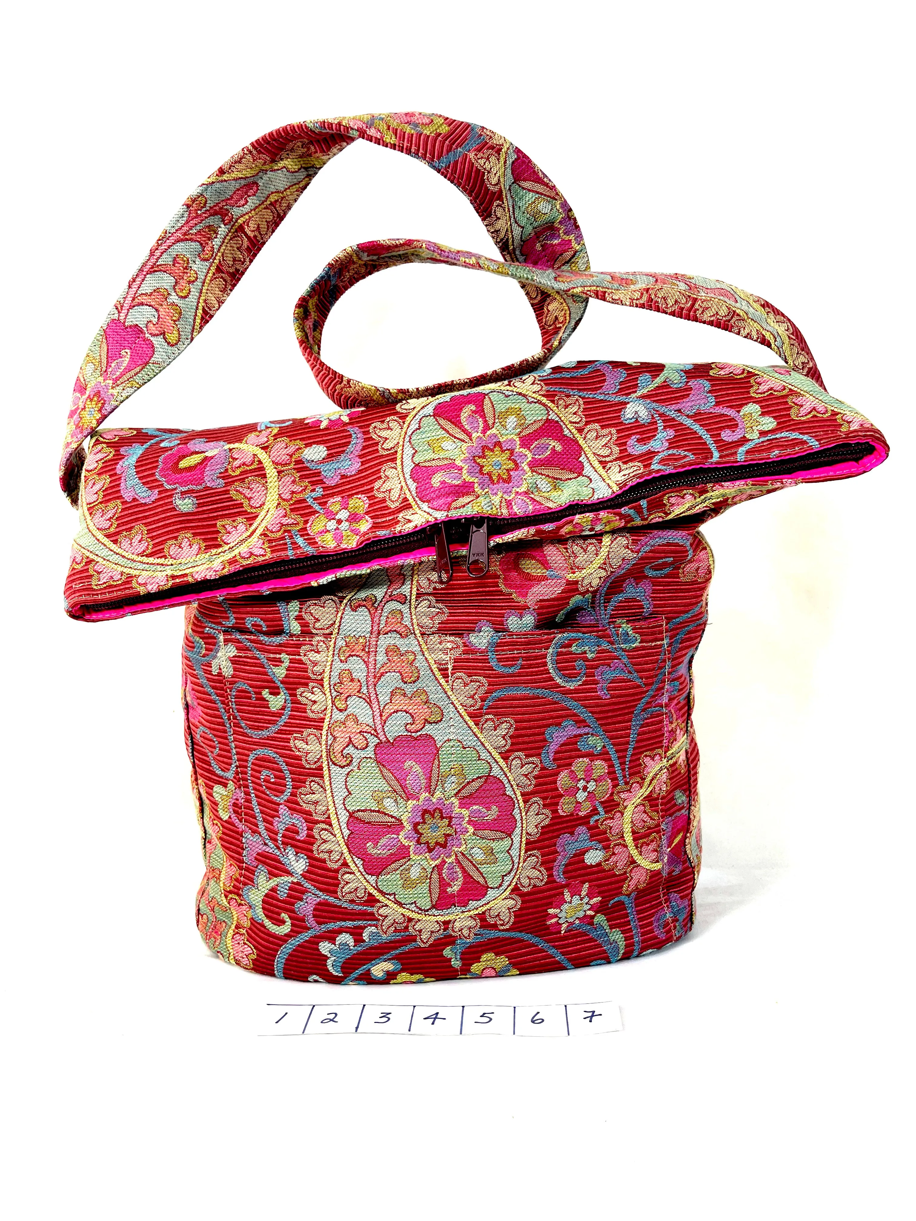 Sack Purse in Pink Paisley Tapestry