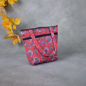 Small Handbag Red with Blue Flower Design.