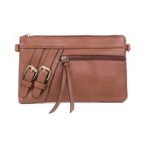 Tan Sling Bag with Shoulder Strap with Zip pocket on the front