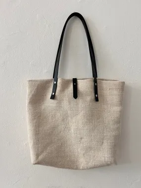 Textile tote - beige hemp with leather straps