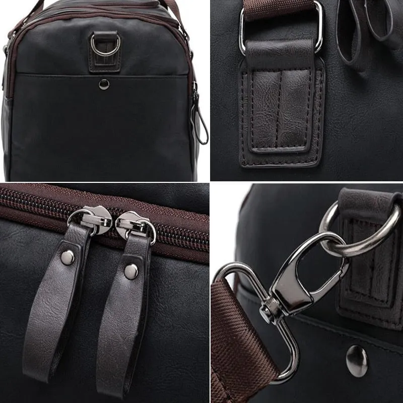 Top Quality Casual Travel Duffel PU Leather Men Handbags Big Large Capacity Travel Bags Black Mens Messenger Tote