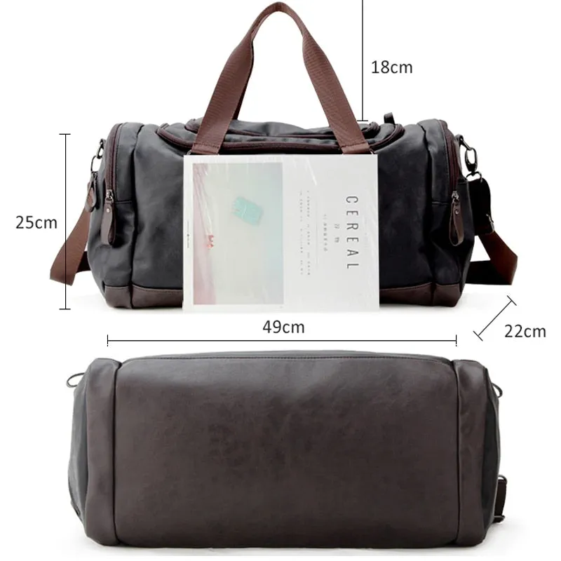 Top Quality Casual Travel Duffel PU Leather Men Handbags Big Large Capacity Travel Bags Black Mens Messenger Tote