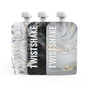 Twistshake Reusable Baby Food Pouch 220ml - Marble (assorted) - Pack of 3