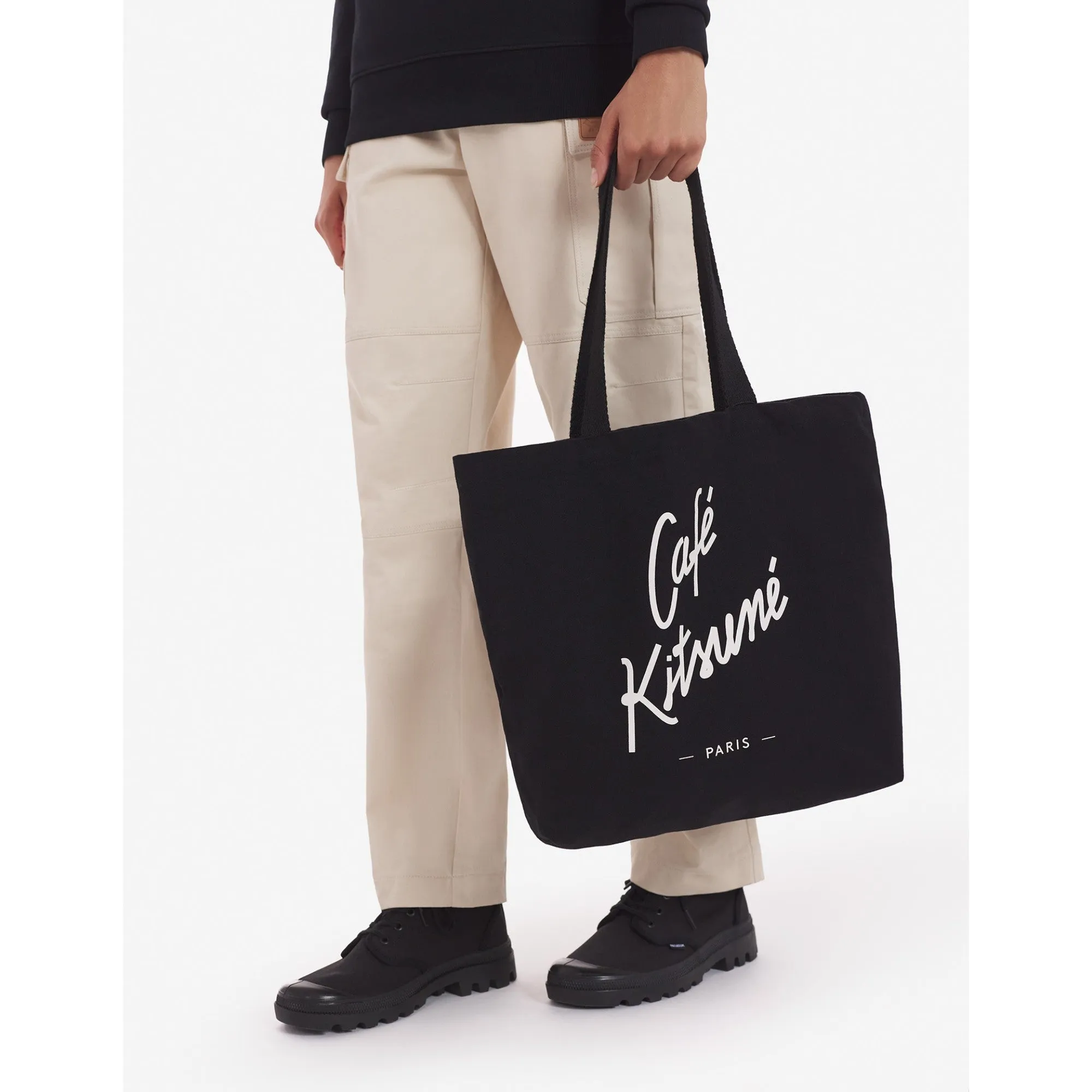 Unisex Tote Bag Cafe Kitsune Bk - Black