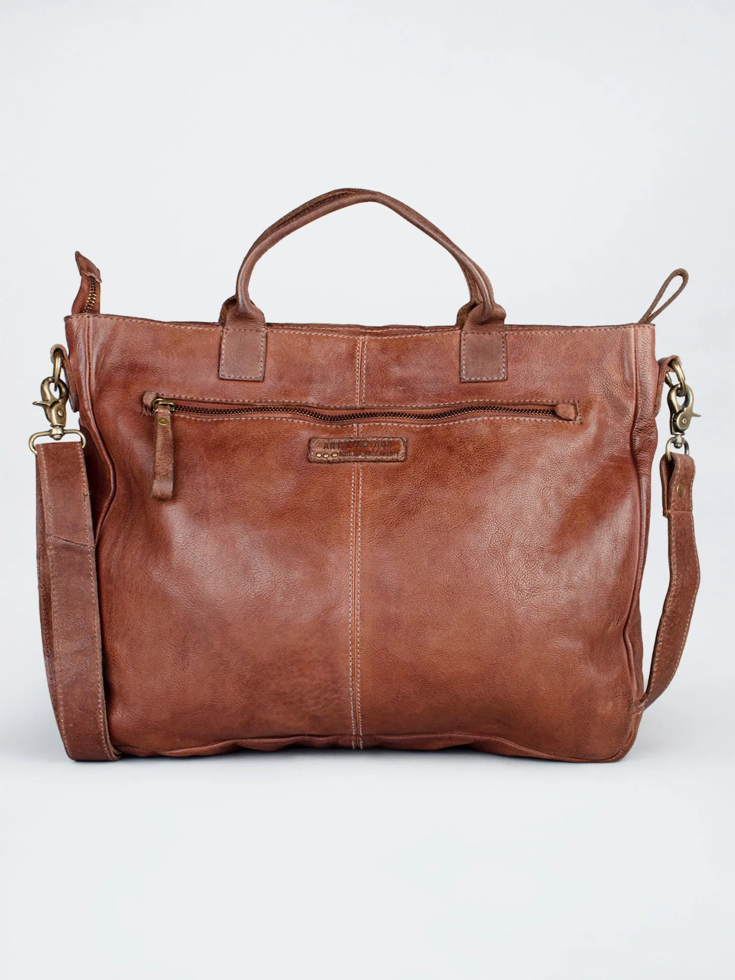 Vintage Brown Leather Laptop Bag With Front Pocket For Men & Women