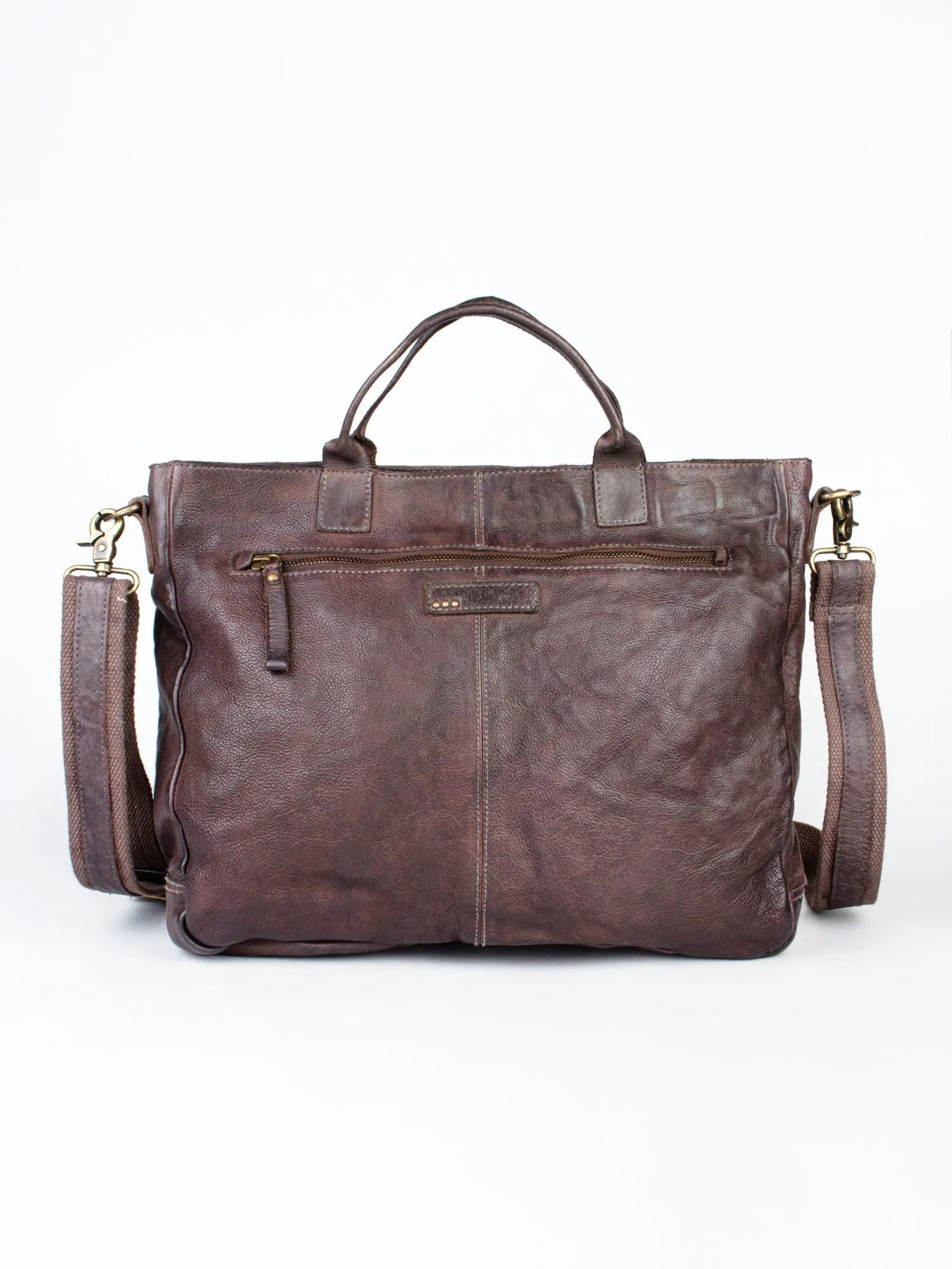 Vintage Brown Leather Laptop Bag With Front Pocket For Men & Women