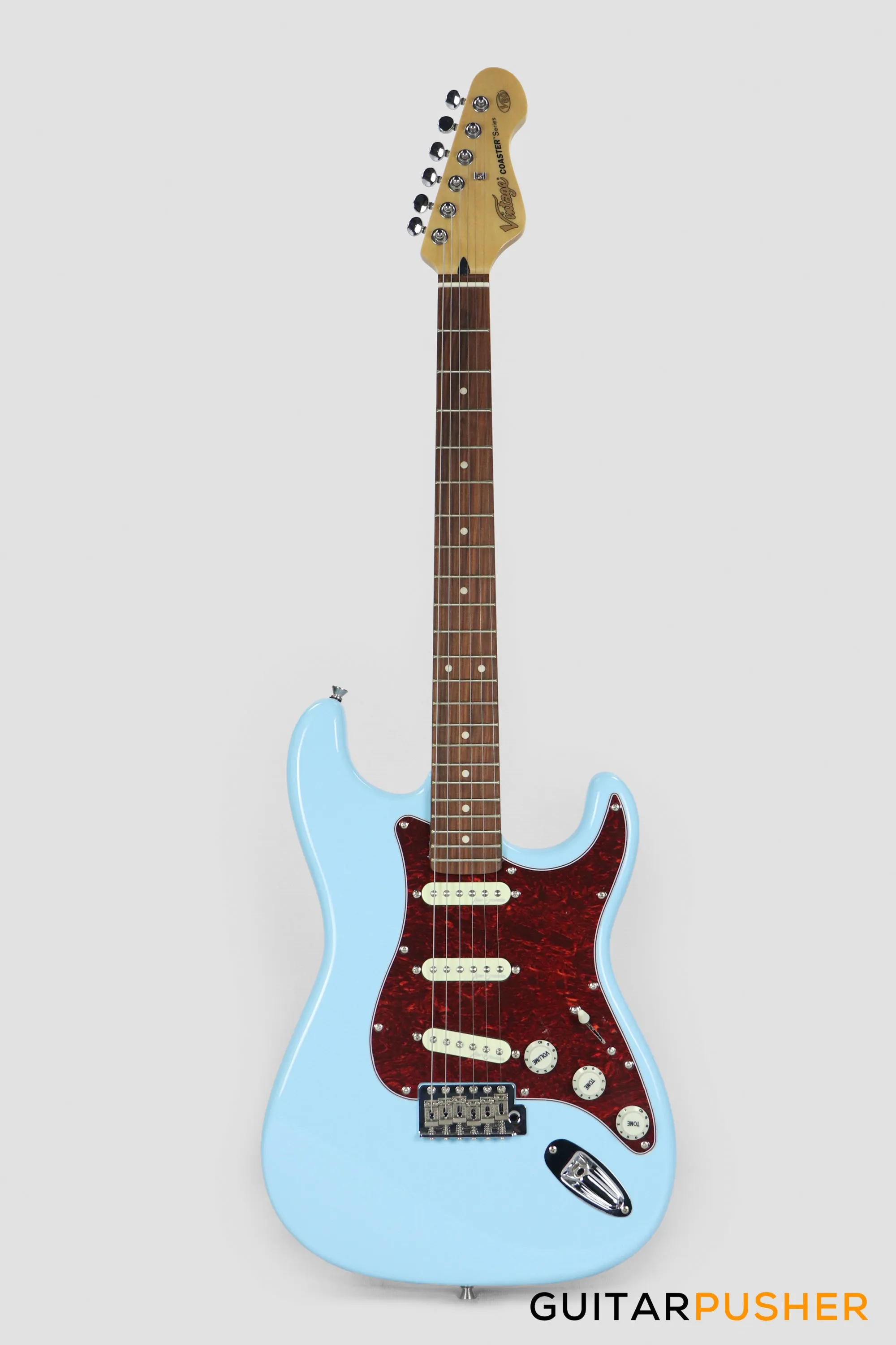 Vintage Coaster Series V60 S-Style Electric Guitar w/ Kinsman 10-Watt Amplifier, Gig Bag, & Accessories - Laguna Blue