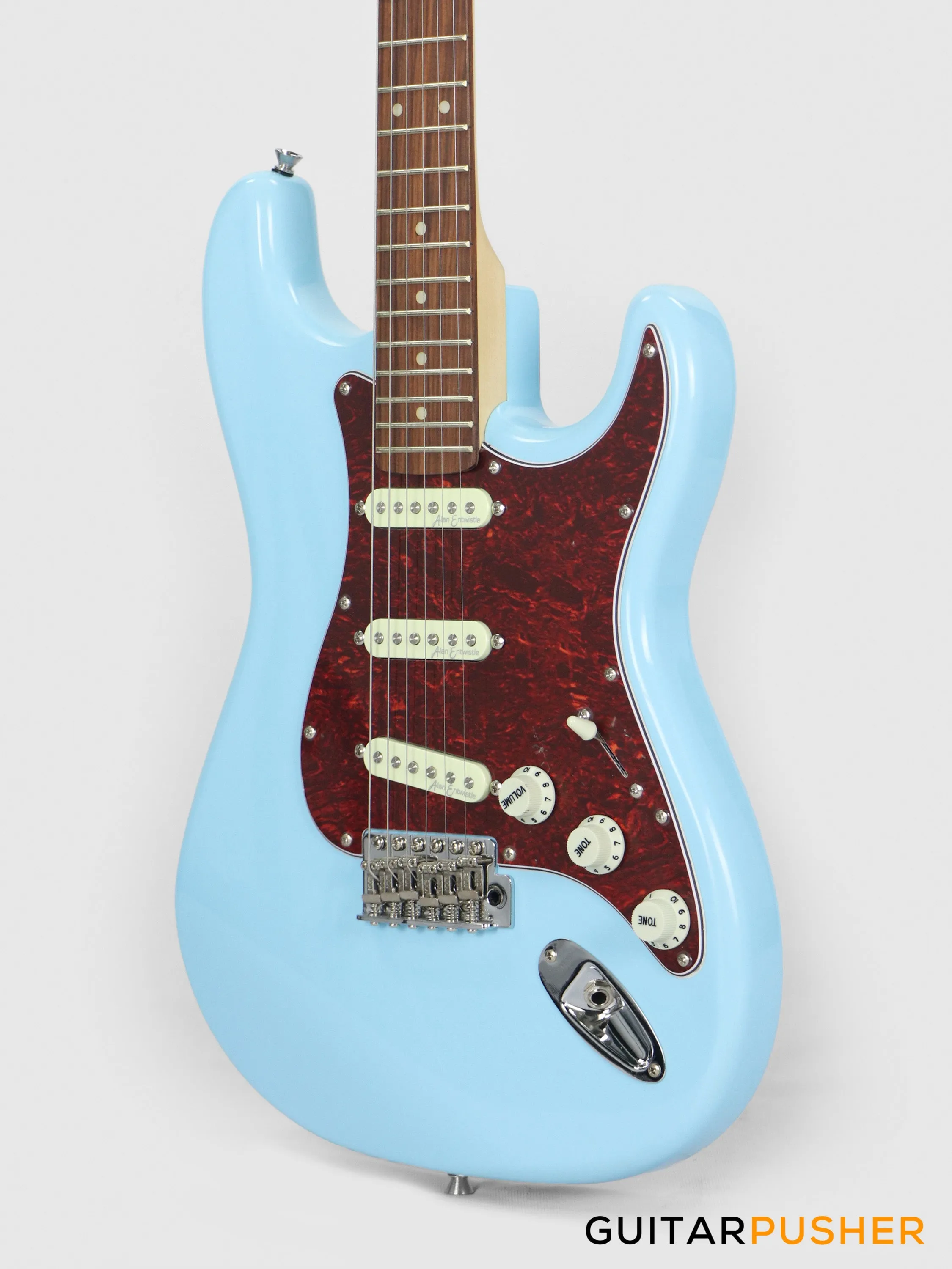 Vintage Coaster Series V60 S-Style Electric Guitar w/ Kinsman 10-Watt Amplifier, Gig Bag, & Accessories - Laguna Blue