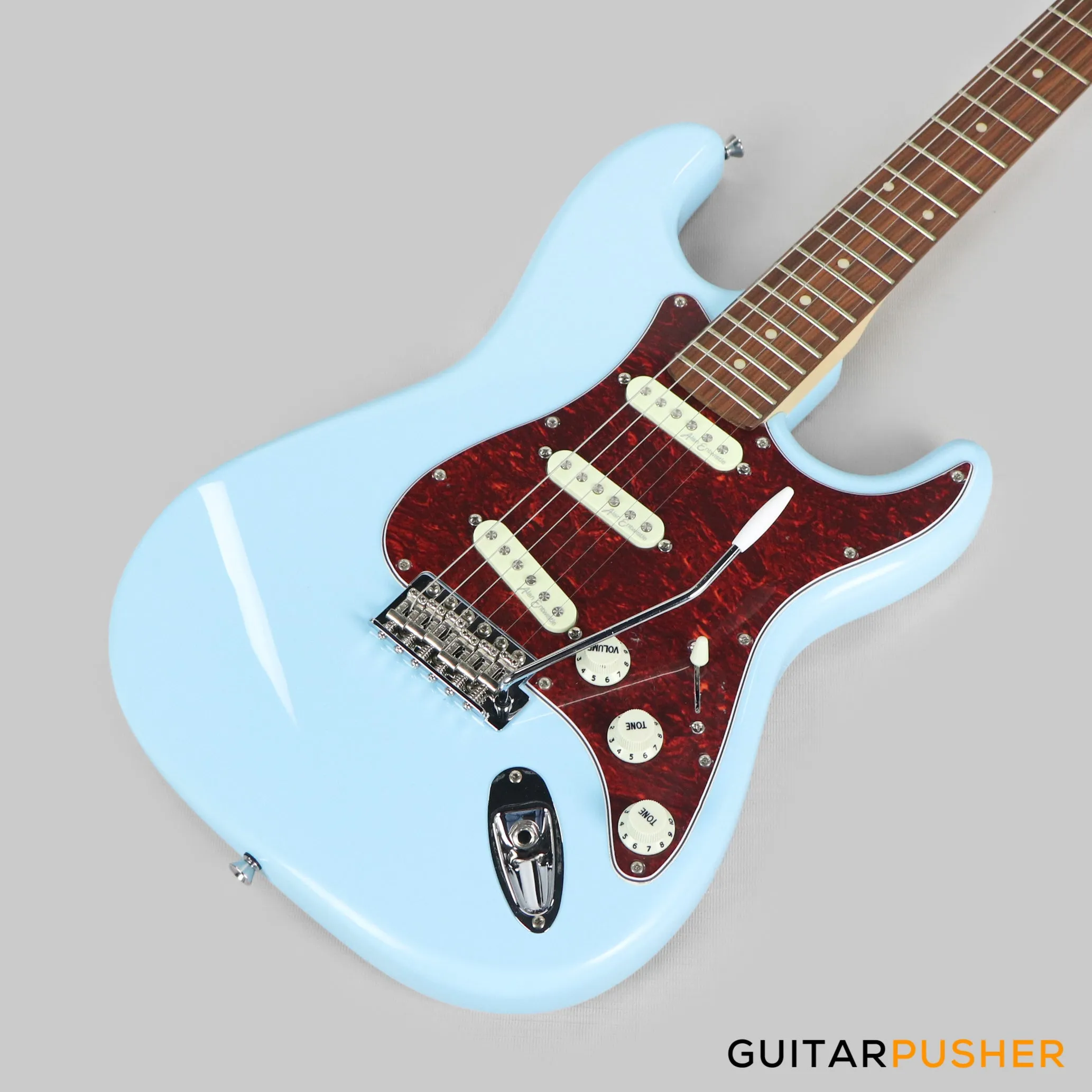 Vintage Coaster Series V60 S-Style Electric Guitar w/ Kinsman 10-Watt Amplifier, Gig Bag, & Accessories - Laguna Blue