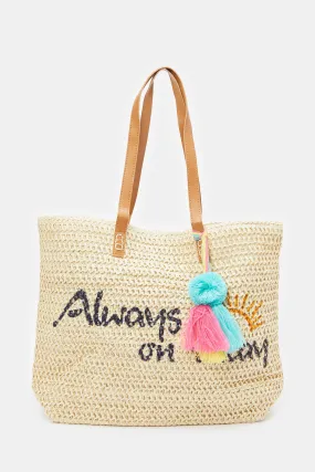 Women Beige Beach Bag