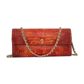 Women's Crocodile Leather  Pouches Chain Pouchette Clutch Bags Orange