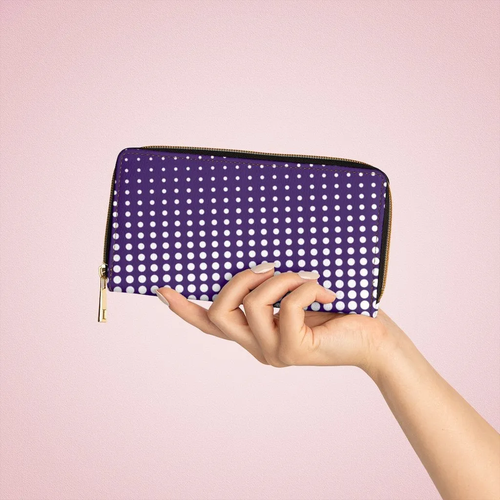 Wristlet Phone Wallet, Purple and White Polka Dot Style Purse