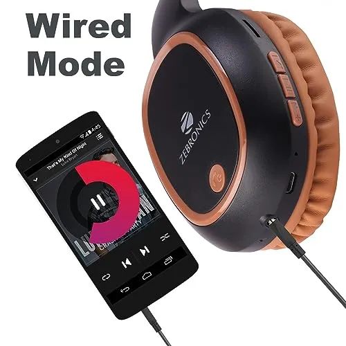 ZEBRONICS Thunder 60 hrs Playback time Bluetooth Wireless Headphone with FM, mSD, Playback with Mic (Brown)